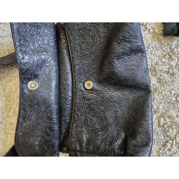 Nancy Bacich Womens Leather Floral Textures Shoulder Handbag‎ Black Brass VTG - Picture 7 of 10